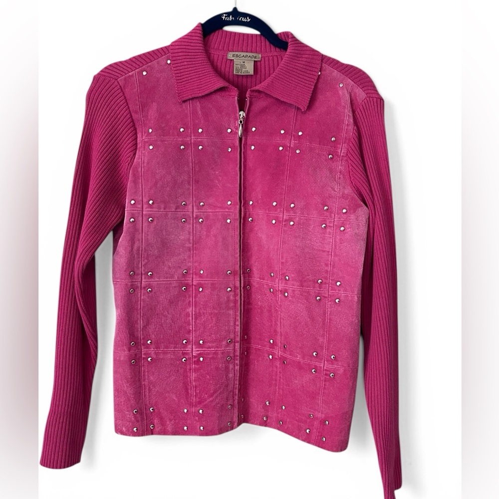 Escapade Studded Suede Knit Pink Jacket Sweater Size M - Picture 1 of 15